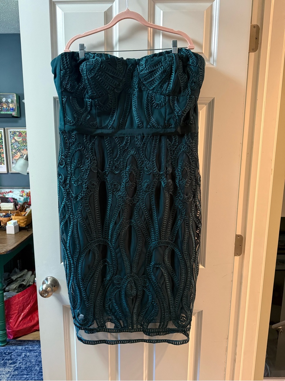 City Chic Strapless Teal Lace Sheath Dress